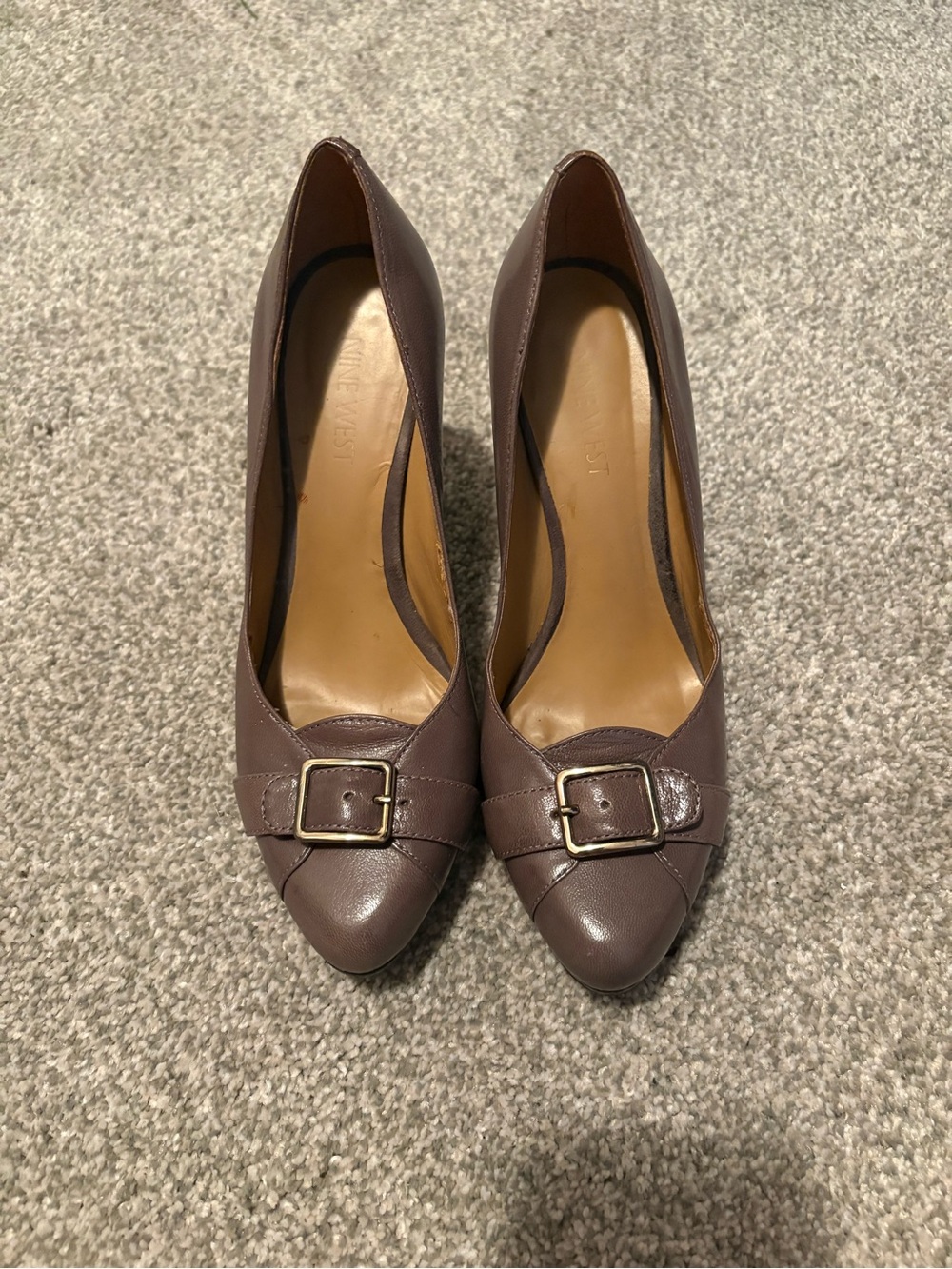 Classic Gray Leather Buckle Pumps - Women's Dress Heels